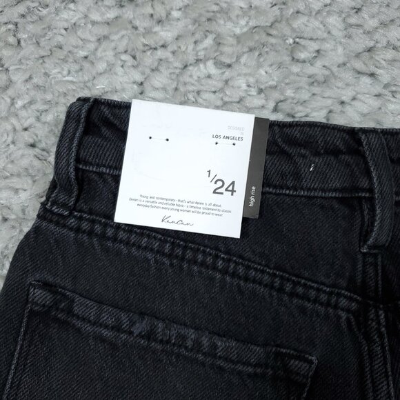 KanCan Ultra High Rise Mom Shorts Jean Denim Cutoff Distressed Black Size 1 24 - Picture 3 of 7